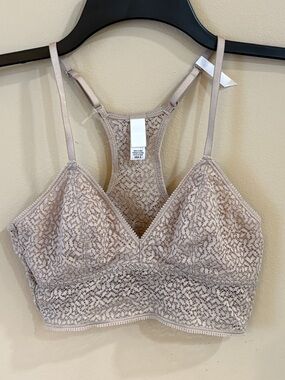 DKNY Lace Racerback Bralette in Taupe/Nude